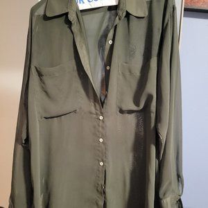 Sheer Green American Apparel Long Sleeve Button-Up